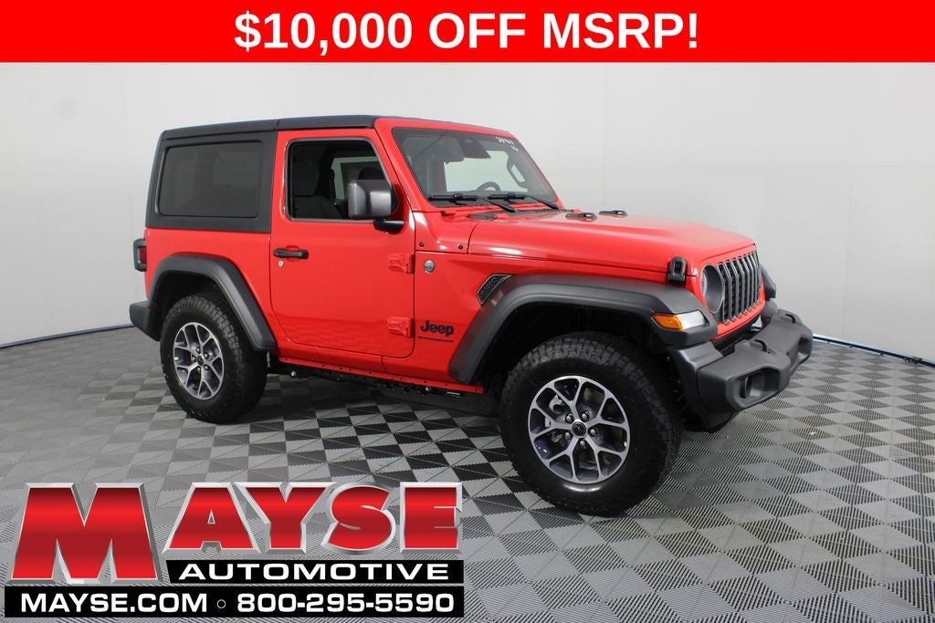 2026 Jeep Wrangler Sport S in Firecracker Red Clear-Coat Exterior Paint — front three-quarter view