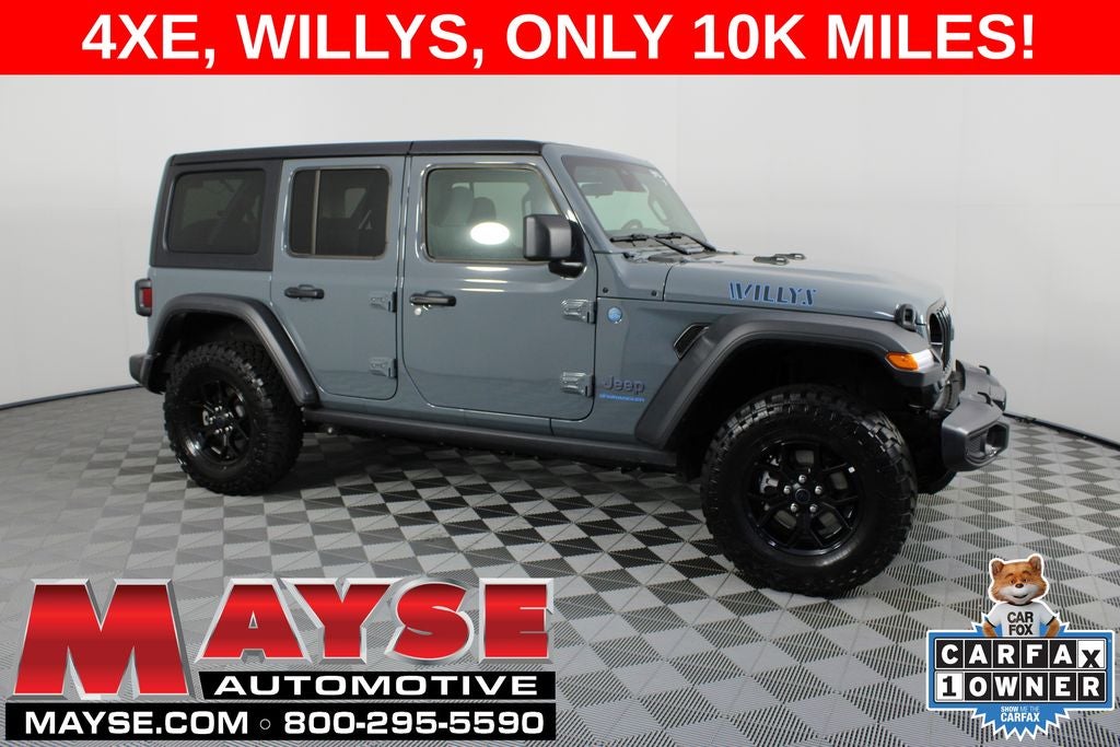 2025 Jeep Wrangler Willys 4xe in Anvil Clear Coat — front three-quarter view