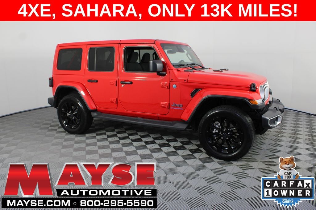 2025 Jeep Wrangler Sahara 4xe in Firecracker Red Clearcoat — front three-quarter view