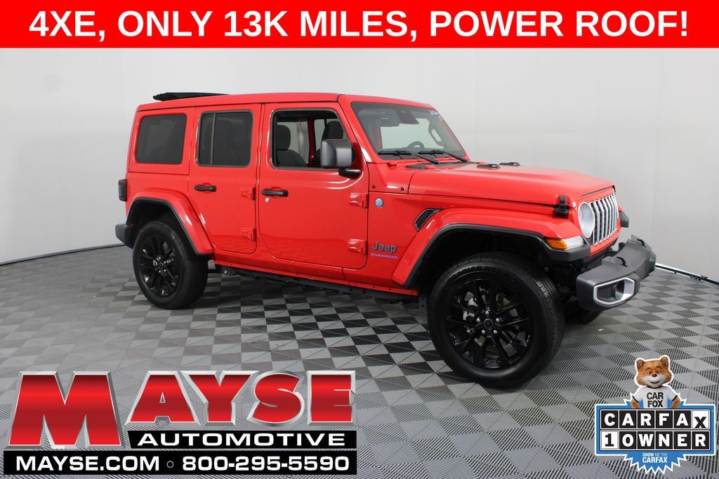 2025 Jeep Wrangler Sahara 4xe in Firecracker Red Clearcoat — front three-quarter view