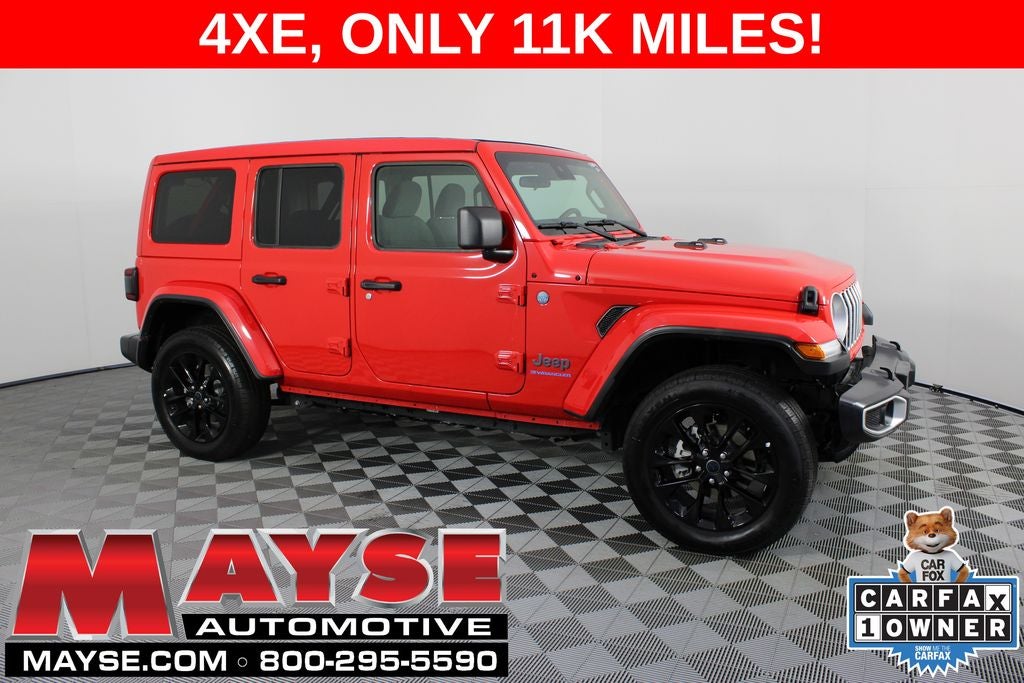 2025 Jeep Wrangler Sahara 4xe in Firecracker Red Clearcoat — front three-quarter view