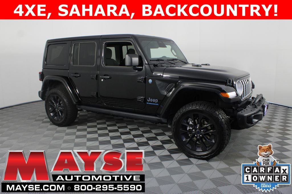 2025 Jeep Wrangler Sahara 4xe in Black Clearcoat — front three-quarter view