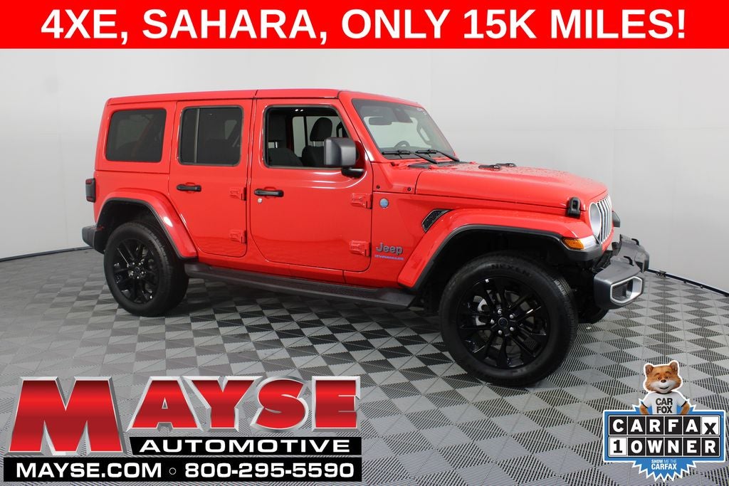 2025 Jeep Wrangler Sahara 4xe in Firecracker Red Clearcoat — front three-quarter view