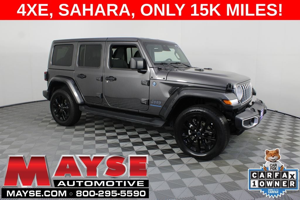 2025 Jeep Wrangler Sahara 4xe in Granite Crystal Metallic Clearcoat — front three-quarter view