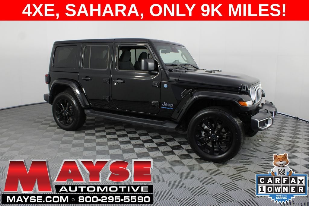 2025 Jeep Wrangler Sahara 4xe in Black Clearcoat — front three-quarter view