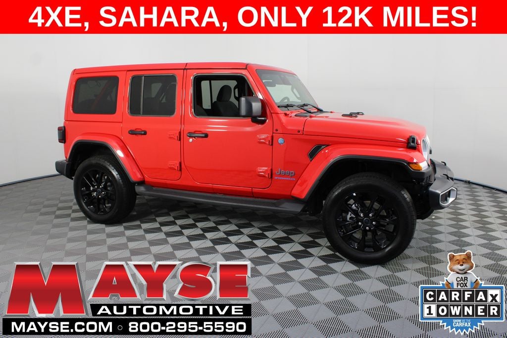 2025 Jeep Wrangler Sahara 4xe in Firecracker Red Clearcoat — front three-quarter view