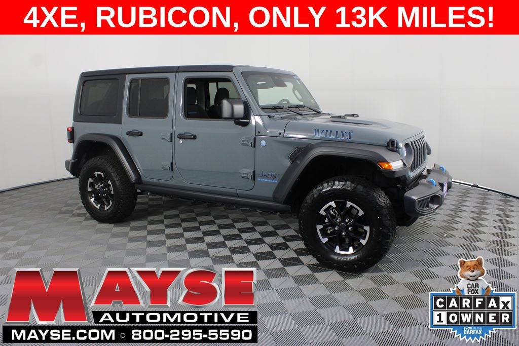 2025 Jeep Wrangler Rubicon 4xe in Anvil Clear Coat — front three-quarter view