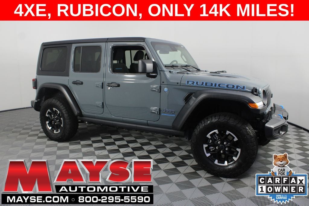 2025 Jeep Wrangler Rubicon 4xe in Anvil Clear Coat — front three-quarter view