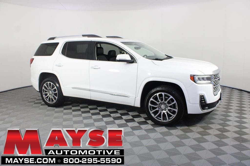 2023 GMC Acadia Denali in Summit White — front three-quarter view