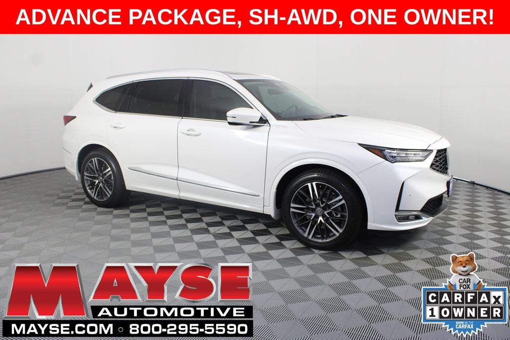 2025 Acura MDX Advance Package SH-AWD in White — front three-quarter view